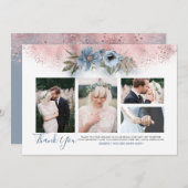 バラ金ゴールドとダスティー結婚ブルーの写真カード 招待状 (正面/裏面)