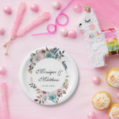 バラ金ゴールドとティール（緑がかった色）植物牡丹結婚の ペーパープレート (パーティー)