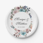 バラ金ゴールドとティール（緑がかった色）植物牡丹結婚の ペーパープレート (正面)