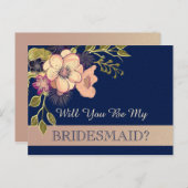 バラ金ゴールドとネイビーブルーのブライドメイド提案カード ポストカード (正面/裏面)