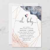 バラ金ゴールドとネイビーブルーウォーター色ベビーシャワー 招待状 (正面)