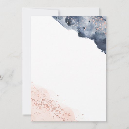 バラ金ゴールドとネイビーブルーウォーター色ベビーシャワー 招待状 (裏面)