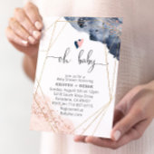 バラ金ゴールドとネイビーブルーウォーター色ベビーシャワー 招待状