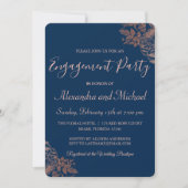 バラ金ゴールドとネイビーブルーバラ婚約パーティ 招待状 (正面)