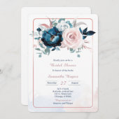 バラ金ゴールドとネイビーブルーブライダルシャワーテンプレート 招待状 (正面/裏面)