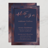 バラ金ゴールドとネイビーブルーマーブル祝と米国 招待状 (正面/裏面)