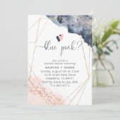 バラ金ゴールドとネイビーブルー水彩性別リビール 招待状 (スタンド正面)