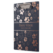 バラ金ゴールドとネイビーポープリントパターン クリップボード (左)