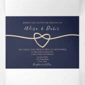 バラ金ゴールドとネイビー結婚ズ3倍招待状 三つ折り招待状 (内部中)