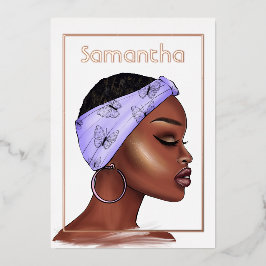 バラ金ゴールドとパープルアフロ誕生日パーティー 箔招待状