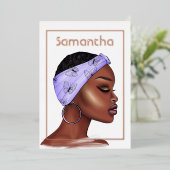 バラ金ゴールドとパープルアフロ誕生日パーティー 箔招待状 (立ち正面)