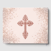 バラ金ゴールドとピンクのフォトガールバプテスマ ゲストブック (裏面)