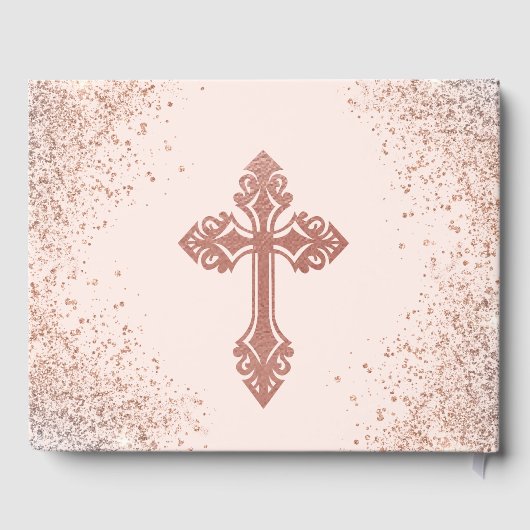 バラ金ゴールドとピンクのフォトガールバプテスマ ゲストブック (裏面)