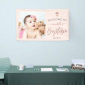 バラ金ゴールドとピンクの写真娘バプテスマ歓迎 横断幕 (トレードショー)