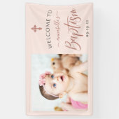 バラ金ゴールドとピンクの写真娘バプテスマ歓迎 横断幕 (縦)