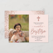 バラ金ゴールドとピンクの女の子バプテスマ  サンキューカード (正面/裏面)