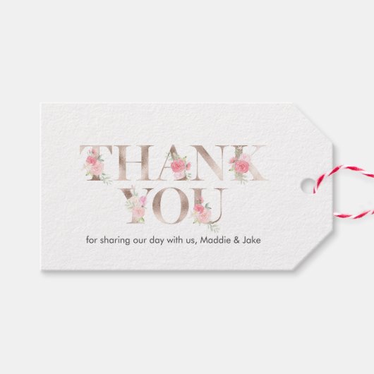 バラ金ゴールドとピンクの花あなた感謝していのメッセージカード ギフトタグ (正面(横))