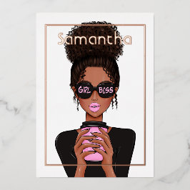 バラ金ゴールドとピンクアフロ誕生日パーティーフォイルインビタ 箔招待状