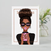 バラ金ゴールドとピンクアフロ誕生日パーティーフォイルインビタ 箔招待状 (立ち正面)