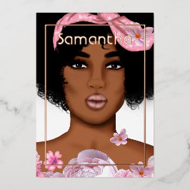 バラ金ゴールドとピンクアフロ誕生日パーティー 箔招待状