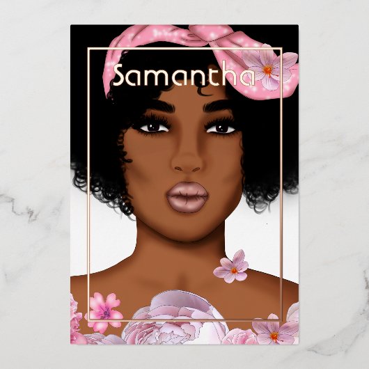 バラ金ゴールドとピンクアフロ誕生日パーティー 箔招待状 (正面)