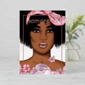 バラ金ゴールドとピンクアフロ誕生日パーティー 箔招待状 (立ち正面)