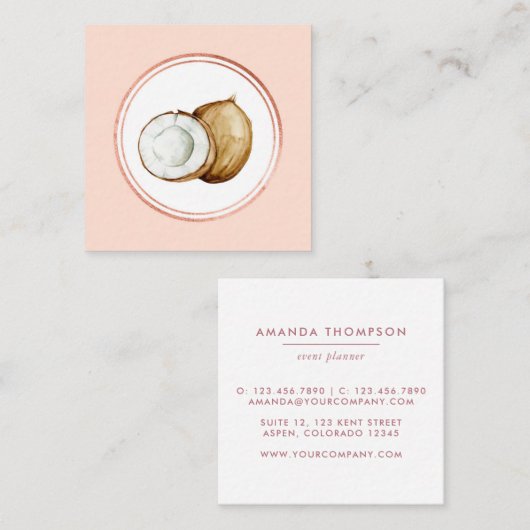 バラ金ゴールドとピンクイベントプランナーソーシャルメディアのアイコン スクエア名刺 (正面/裏面)