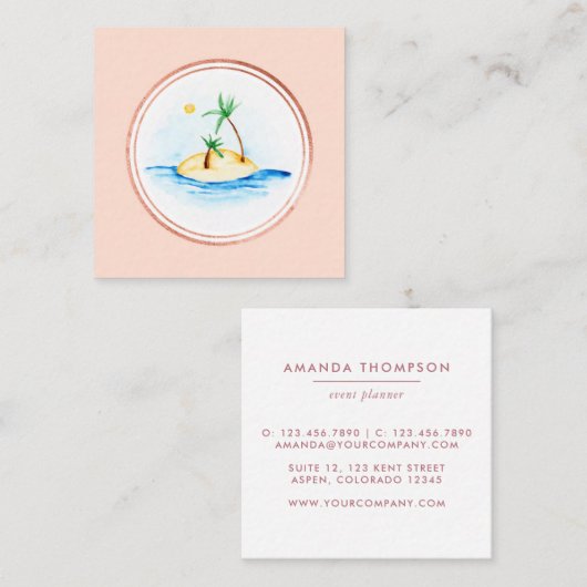 バラ金ゴールドとピンクイベントプランナーソーシャルメディアのアイコン スクエア名刺 (正面/裏面)