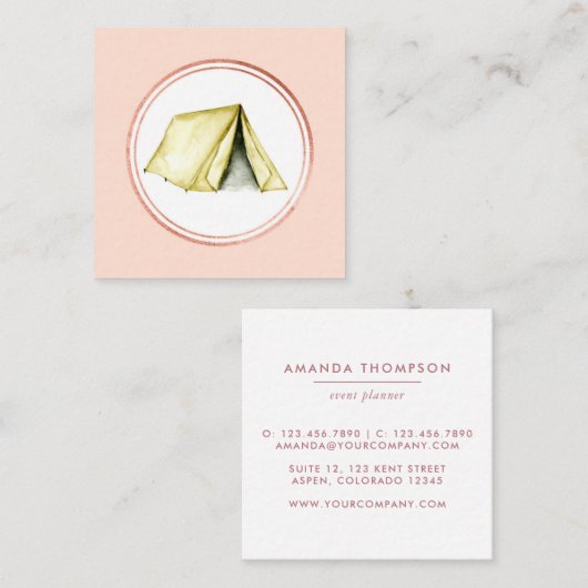 バラ金ゴールドとピンクイベントプランナーソーシャルメディアのアイコン スクエア名刺 (正面/裏面)