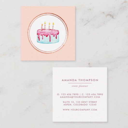 バラ金ゴールドとピンクイベントプランナーソーシャルメディアのアイコン スクエア名刺 (正面/裏面)