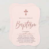 バラ金ゴールドとピンクガールバプテスマ招待状 招待状 (正面/裏面)