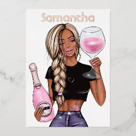 バラ金ゴールドとピンクシャンパンバースデーパーティー 箔招待状