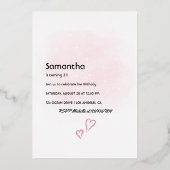 バラ金ゴールドとピンクシャンパンバースデーパーティー 箔招待状 (裏面)