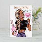 バラ金ゴールドとピンクシャンパンバースデーパーティー 箔招待状 (立ち正面)