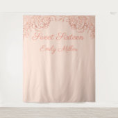 バラ金ゴールドとピンクスイート16フォトブースの背景 タペストリー (正面)
