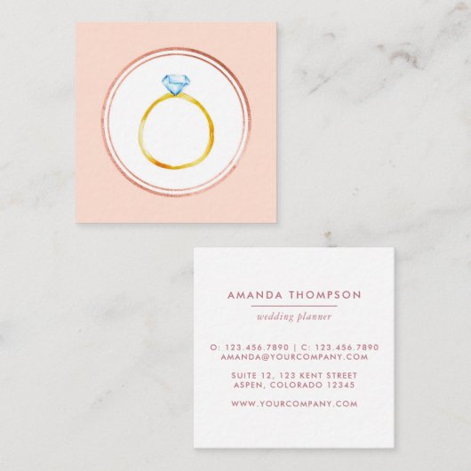 バラ金ゴールドとピンクダイヤモンドウェディングプランナー スクエア名刺 (正面/裏面)