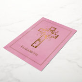 バラ金ゴールドとピンクバプテスマまたは《キリスト教》洗礼式や命名式フィリグリー 箔招待状 (回転した状態)