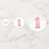 バラ金ゴールドとピンクバルーン第1誕生日 コンフェッティ (正面)