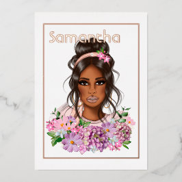 バラ金ゴールドとピンクバースデーパーティー 箔招待状