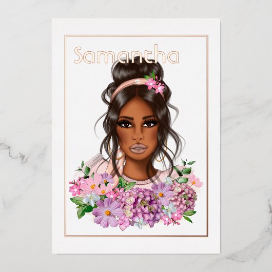 バラ金ゴールドとピンクバースデーパーティー 箔招待状 (正面)