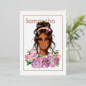 バラ金ゴールドとピンクバースデーパーティー 箔招待状 (立ち正面)