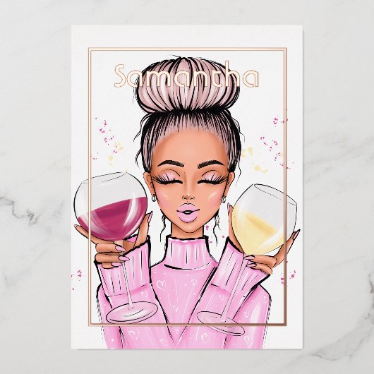 バラ金ゴールドとピンクバースデーパーティー 箔招待状 (正面)