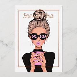 バラ金ゴールドとピンクバースデーパーティー 箔招待状