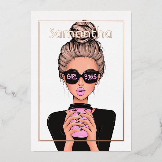 バラ金ゴールドとピンクバースデーパーティー 箔招待状 (正面)