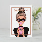 バラ金ゴールドとピンクバースデーパーティー 箔招待状 (立ち正面)