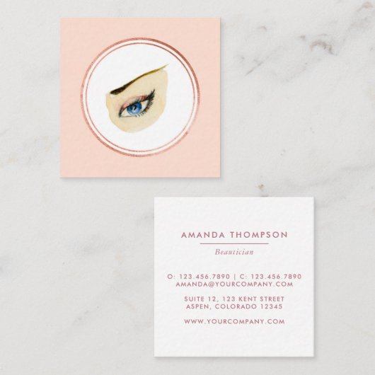 バラ金ゴールドとピンクビューティシアンソーシャルメディアのアイコン スクエア名刺 (正面/裏面)