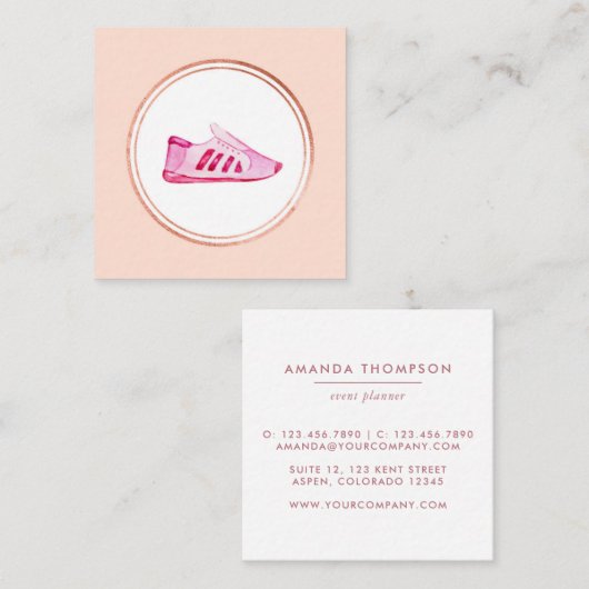 バラ金ゴールドとピンクフィットネスインストラクターメディアアイコン スクエア名刺 (正面/裏面)