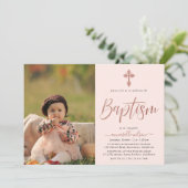 バラ金ゴールドとピンクフォトガールバプテスマ招待状 招待状 (スタンド正面)