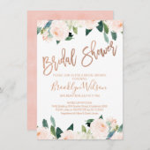 バラ金ゴールドとピンクフローラブライダルシャワーの招待 招待状 (正面/裏面)