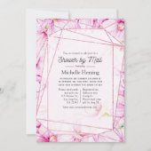 バラ金ゴールドとピンクフローラ幾何学的シャワーbyメール 招待状 (正面)